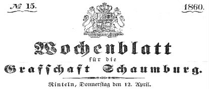 Wochenblatt fr die Grafschaft Schaumburg vom 12. April 1860
