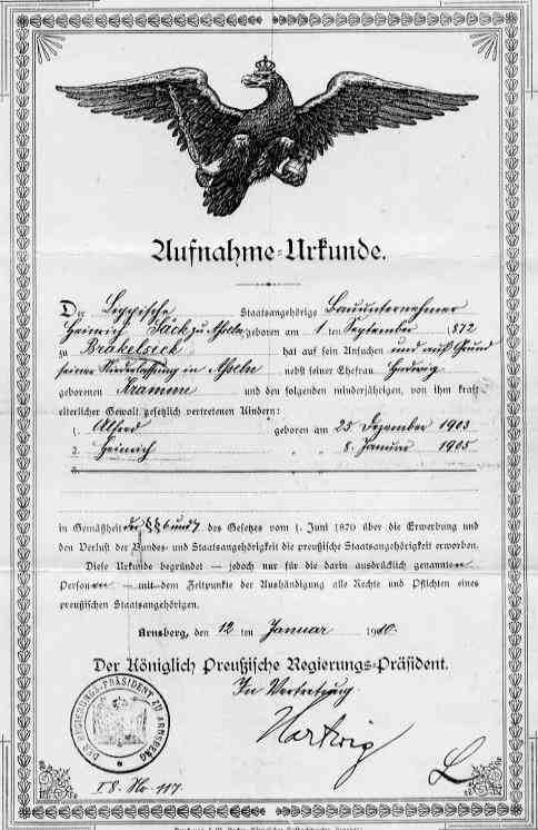 Preuische Staatsbrger-Urkunde